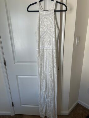 White Beaded Halter pant jump suit!